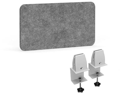 Acoustic Screen Small 40x80x1,8 cm, grau inkl. wählbaren Tischklemmen, Schreibtisch-Sichtschutz, schallabsorbierende Trennwand, Hygieneschutz, blickdichte Akustikwand (Tischklemme SOLIDO XL, silber)