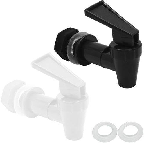 Hordion Grifo de repuesto de plástico para enfriador, 2 juegos de grifo de jarra de agua, válvula dispensadora sin BPA, grifo reutilizable, blanco y negro