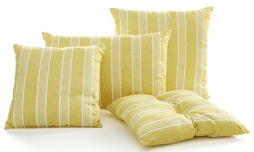 DecoHomeTextil Heimtextilmanufaktur Kissen Dekokissen Zierkissen mit Füllung und Reißverschluss Bilbao Streifen Gelb 4er-Set 40x60cm wasserabweisend pflegeleicht Outdoorkissen Garten