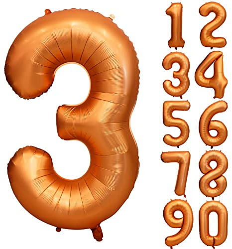 CHANGZHONG Orange Number 3 Foil Balloon 40 Inch Mylar Helium Balloon for Birthday Party Decorations Girls Boys Baby Shower Wedding Anniversary Supplies (Number 3)