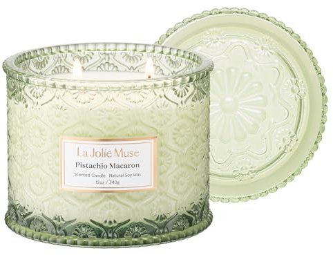 60 Stunden Brenndauer, LA JOLIE MUSE Pistazien-Makronen Duftkerze, Duftkerzen für Zuhause, Große 2-Docht Sojakerzen, Kerzengeschenke für Frauen & Männer, Luxusglas Kerzen, 340g