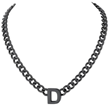 Richsteel Initial Herren Damen Halskette A-Z Cuban Link Kette mit Buchstaben für Frauen Choker Schwarz Schmuck Valentinstag Geschenke für Ihn/Her