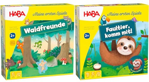 HABA 306605 - Meine ersten Spiele – Waldfreunde, Kleinkindspiel ab 2 Jahren, Made in Germany, Bunt & 306599 - Meine ersten Spiele – Faultier, komm mit!, Kleinkindspiel ab 2 Jahren, Bunt