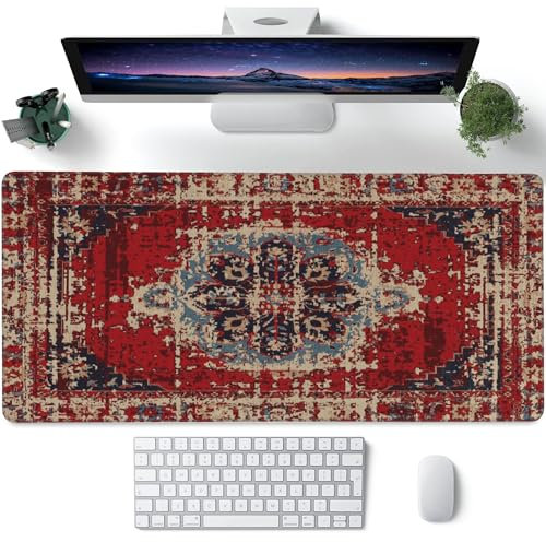 Desk Mat,Boho Carpet Style Large Gaming Mouse Pad for Desk XXL,Bohemian Rug Desk Pad,Extended Big Computer Keyboard Mouse Pad with Non-Slip Base and Stitched Edges 35.4x15.7