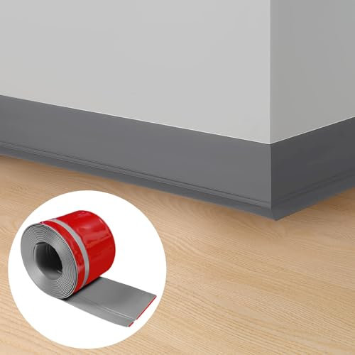 Zócalo blando autoadhesivo, 20 x 60 mm x 3,0 m, zócalo autoadhesivo para cocina y baño, zócalo suave, listón de terminación autoadhesivo de PVC, listón flexible de pliegues, color gris