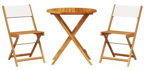 vidaXL 3 Piece Bistro Set - Cream White/Fabric/Solid Wood - Perfect for Garden, Balcony, Patio - Foldable Design for Easy Storage