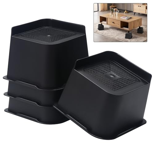Knpwer 4 STK 4 Zoll Verstellbare Möbelerhöhung, Verstellbare Betterhöhung Bed Riser, Höhenverstellbar Betterhöhung,mit Gummi Anti Rutsch Pads,für Tisch,Stuhl,Sofa