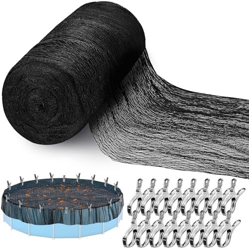 Adnee Rundes Schwimmbadnetz, 60 x 70 cm, Pool-Netzabdeckung mit 16 Metall-Clips, Pool-Sicherheitsnetz-Decke, geeignet für 7,6 m oberirdische Pools