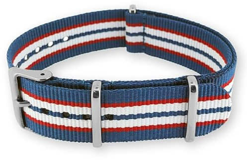 Natos.com - Blau Rot Weiss NATO Uhrenarmband G10 Military Nylon Strap - 18 mm