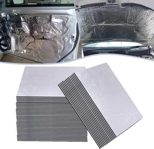 Putentfun 50 Stück Dämmmatte Auto, 250x180x5mm Antidröhnmatte Selbstklebend Autoschallisolierung, Dämmmatte Motorhaube, Feuerfest, Feuchtigkeitsfest, Wasserdicht, Schalldämmung Isolierung