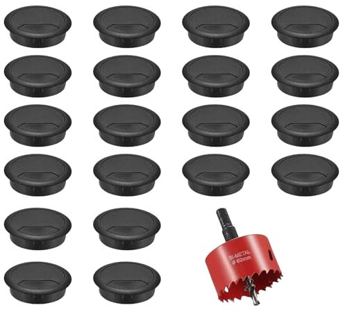 20 Pcs 60mm Round Desk Cable Hole Cover with 60mm Hole Saw Drill Bit, Desk Grommet, Cable Wire Grommet, Desk Hole Cover, Metal Hole Cutter, for Home and Office Table Cable Computer Wire Management