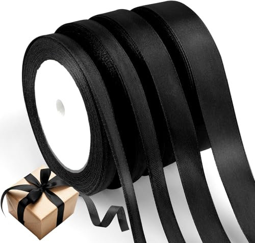 88 Meter Geschenkband, Schleifenband Weihnachten, 6/10/15/20 mm Satinband Breit, Weihnachtsband, Geschenkbänder, Dekoband Weihnachten Für Geschenkverpackung Taufe Geburtstag Hochzeiten Deko -Schwarz