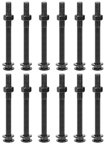 sourcing map Lot de 12 boulons de carrosserie à col carré M12 x 130 mm avec écrous et rondelles, en acier inoxydable 304 à tête ronde, col carré, noir