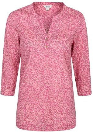 Mountain Warehouse Petra Printed Womens 3/4 Sleeve Shirt - Lightweight, Breathable & Relaxed Fit Cotton Tee Top - for Spring Summer, Outdoors, Holiday & Hiking Bright Pink (Printed) 10
