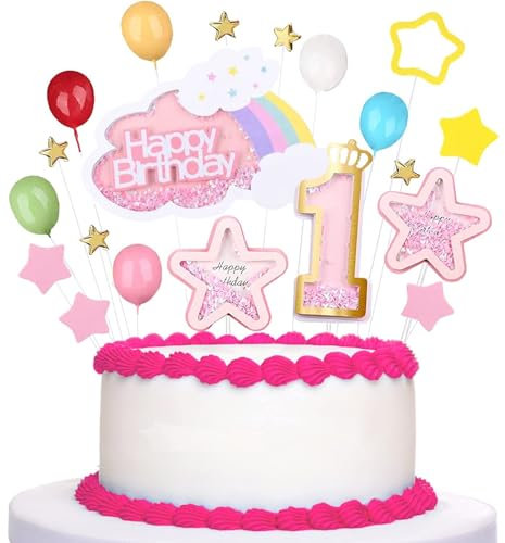 1 Geburtstag Tortendeko Mädchen 1st Geburtstag Kuchendekoration Kuchendeko Rosa Sterne Cake Topper Regenbogen Tortendeko Pinker Bogen Happy Birthday Torten Topper Für Mädchen Geburtstag Und Babys