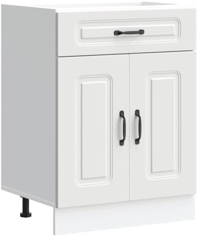 vidaXL Armoire de Cuisine Kalmar Blanc Bois d'ingénierie, Meuble Bas d'évier, Meuble Bas de Cuisine avec tiroir, Meuble Bas de Cuisine avec Porte