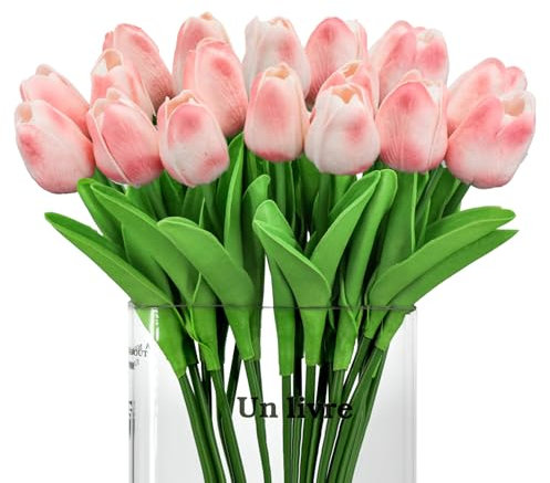 LWuuywa Tulpen Künstlich Wie Echt, Latex Real Touch Fake Tulpen Blumen Wedding Bouquet Kunstblumen Tulpen für Hochzeitszimmer Home Hotel Party Heimdekoration (12, Hellrosa)