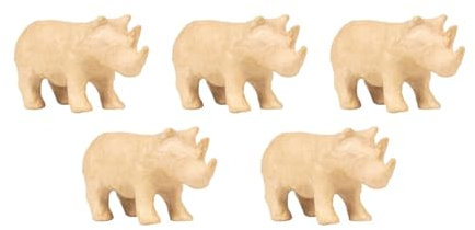 Décopatch AP205C - Set mit 5 Tierfiguren aus Pappmaché, zum Verzieren, 13x5x7cm, Kartonbraun, DIY Aktivität, Nashorn Rhinozeros , 1 Set