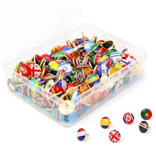 200 Stück Reißzwecken mit Nationalflagge, Reiszwecknadeln, Dekorative Reißzwecke, für Schwarzes Brett,Reise Weltkarte, Karte, Büro, Kalender (200)