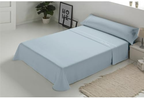 Pierre Cardin® 3-Piece Sheet Set, 160 x 200 cm, 100% Cotton, 130 g/m², 180 Thread Count, Pillowcase 45 x 70 cm, Top Sheet Size 240 x 270 cm, Arcadia Blue