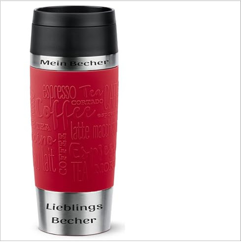 Emsa Dein Name auf dem Trinkbecher N20204 Travel Mug Classic 0,36 Liter, neuer Komfort-Schraubverschluss, Edelstahl, 100% dicht, 360°-Trinköffnung, Dunkelrot