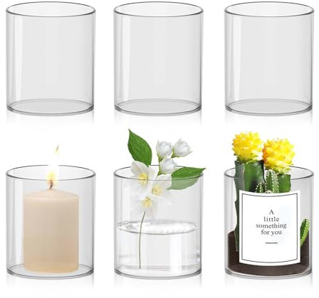 6 Vases Cylindriques, 10 × 8.5 cm Vase en Verre, Vase Transparent pour Centre de Table Mariage, Vase Fleur, Accessoires de Maison, Bogies et Décoration de Table