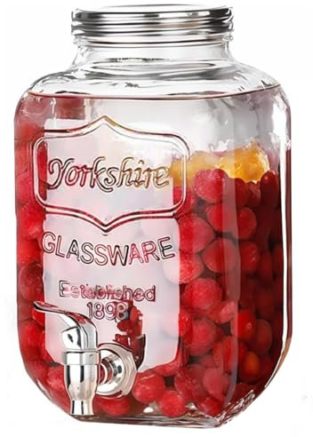 Dispensador de Bebidas de Vidrio con Grifo, Tarro de Cristal con Grifo para Agua, Refrescos, Cócteles y Zumos, Ideal para Fiestas, Bodas y Eventos, 5 Litros