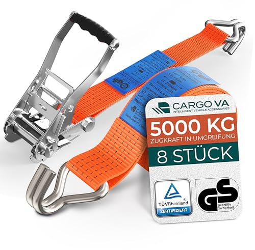Schwerlast 5000kg Ratschengurte 10m - TÜV/GS & DIN Geprüft - Spanngurte mit Ratsche und Haken - QR Label Anleitung - Sicher & Robust [8er Set]