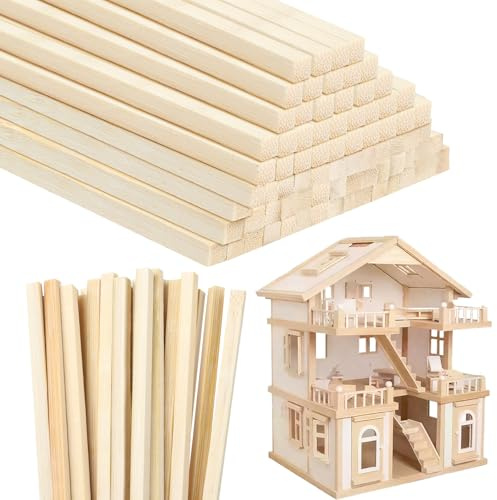 DOITEM 100 Stück Quadratische Stifte aus Naturholz Hartholzstäbchen für Handwerk und Heimwerker (10 cm)