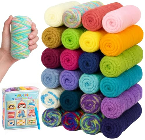 Yarniss Crochet Yarn Kits for Armigurumi, 1312 Yards Acrylic 4 Medium (Worsted) Crochet Yarns Bundle for Crafts,24 Colors Knitting Yarn Skeins with 4.0mm Crochet Hook
