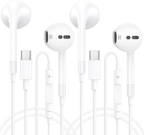 USB C Headphones for iPhone 16/17 Pro Max Earbuds with Microphone & Volume Control HiFi Stereo Type C Earphones for iPhone 15 Pro /Galaxy S23/S22/S21/S20, for iPad Pro Pixel 7/6/6a/5/4 One Plus 9 8