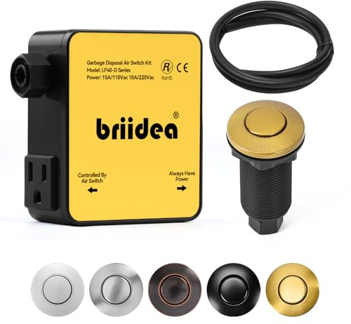 Briidea, kit d'interrupteur d'air à double sortie pour évier en acier inoxydable doré brossé bouton marche/arrêt pour déchets alimentaires et déchets