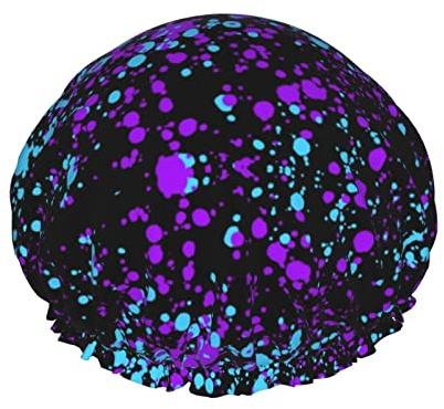 Glow In Dark Splatter Neon Shower Cap Reusable Double Waterproof Layers Bathing Shower Hat Hair Protection Shower Hat