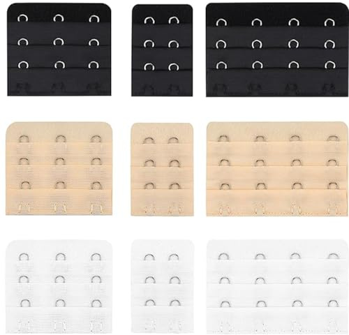 Ousuwo Confezione da 12 estensioni per reggiseno con ganci multipli, 2/3/4 ganci regolabili per una vestibilità comoda, in nero, bianco e nude, ideale per lingerie da donna e uso quotidiano