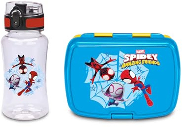 Seven Set Portamerenda + borraccia Spiderman, Divisorio interno, Borraccia 460ml ermetica, Facile da aprire, Prodotto ufficiale, Idea regalo bambini, Scuola e asilo