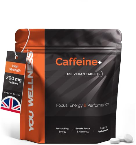 Caffeine Tablets 200mg High Strength Energy Supplements, Suitable for Pre Workout Performance and Support Focus, Alertness & Concentration, Vegan & Sugar Free Non-GMO Caffeine Tablet | 120 Tablets