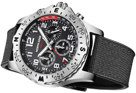 Aumotop Orologio da Pilota a Energia Solare con Cassa in Acciaio Inossidabile, Orologio Cronografo da Uomo Resistente All'acqua per il Nuoto e lo Snorkeling