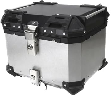 Njprmbq Träger Motorrad-Topcase Heckgepäckfach Helmfach Wasserdicht Aluminium Universelles Motorradzubehör 65 L 55 L 45 L Heckgepäckträger(45L Silver)