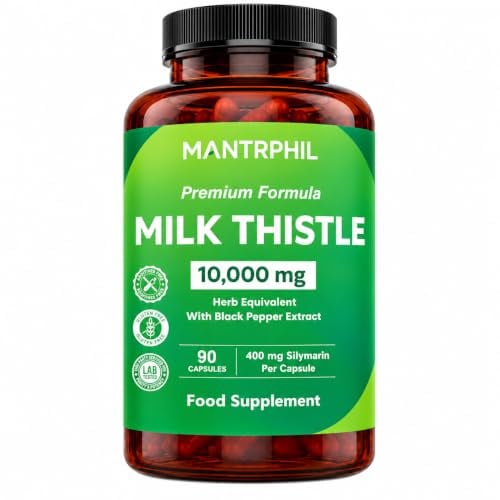 Milk Thistle High Strength 10000mg | 400mg Silymarin per Capsule | 90-Day Supply | with Black Pepper | Vegan Herbal Food Supplement | Lab Tested
