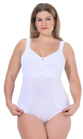 Ulla Popken Damen große Größen Übergrößen Plus Size Shaping-Body, Spitze, bügellos, Träger verstellbar schneeweiß 115D 809600200-115D