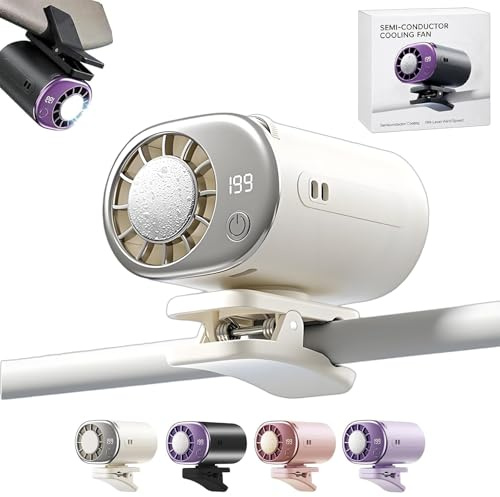 2026 Car Clip On Air Conditioner Fan with 16°C Semiconductor Cooling Chips, 199 Speeds Adjustable & LED Display 360° Rotation, Portable Personal Cooler for Car Seat,Office,Umbrella,Bike,Beach (White)