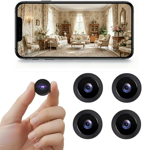 2026 Mejorada Cámara Oculta para Uso Doméstico, Mini Cámara de Seguridad WiFi, HD 1080P con Visión Nocturna Interior/Exterior para Bebés, Mascotas, Compatible con Teléfonos Inteligentes (4 pieza)