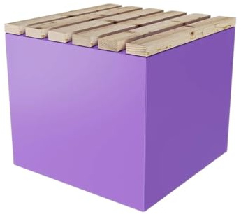 ETG Garten Sitzwürfel Sitzhocker Sitzbox Sitzbank aus Stahl & Lärche 50 x 45 x 50 lila