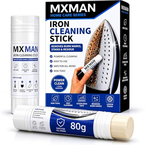 MxMan Iron Cleaning Stick 2 x 80g, Removes Burn Marks, Stains & Residue from Steam Irons, Soleplate Cleaner for Steam & Dry Irons, Iron Cleaner Stick, Restores Smooth Glide, Lemon Fresh