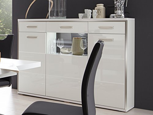 möbelando Highboard Vitrinenschrank Anrichte Beistellschrank Kommode Schrank Trento I ohne Beleuchtung