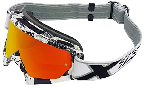 TWO-X Cross-Brille - Motocross-Brille mit verspiegeltem Iridium Glas - Motorrad-Brille - Enduro & Downhill - Modell Race - Factory Weiß-Schwarz