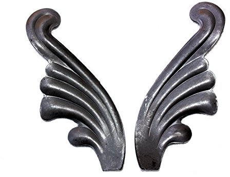 UHRIG Paar Zierrosette Engelflügel Blätter Eichenlaub Kunstschmiede Zierelement für z.B. Schmiedeeisen Geländer