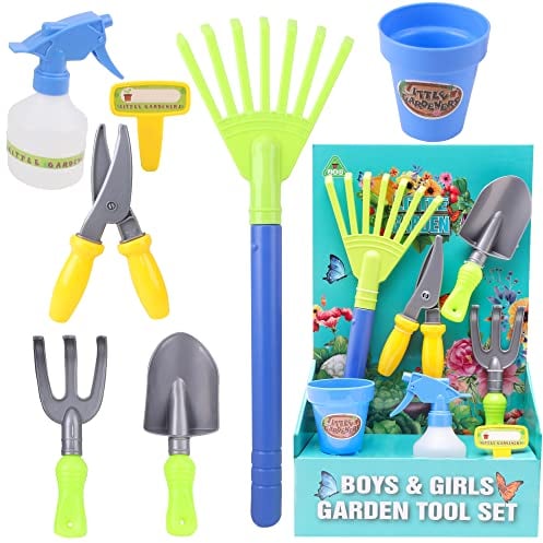 Toyland® Little Gardeners 7 Piece Gardening Tool Set- Includes: 1 x Water Sprayer, 1 x Plant Pot, 1 x Plant Tag & 4 x Gardening Tools – Outdoor Garden Toys