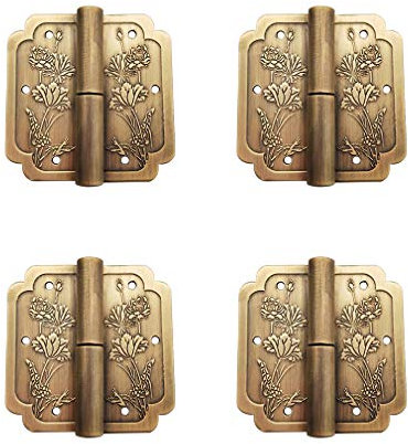 Tiazza 4Pcs Antique Pure Brass Hinges Furniture Cabinet Drawer Double Door Removable Hinges