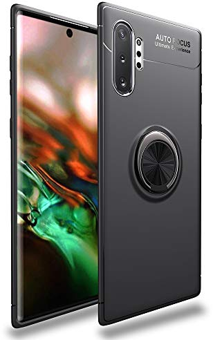 NALIA Ring Hülle kompatibel mit Samsung Galaxy Note10+ / 10+ 5G, Silikon Handyhülle mit 360 Grad Finger-Halter für magnetische KFZ-Halterung Schutzhülle Cover Phone Case Handy-Tasche, Farbe:Schwarz